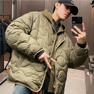 休闲轻薄保暖外套 潮牌刺绣字母假两件连帽羽绒服男士 MXD UGLY冬季