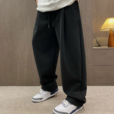 纯色百搭压皱垂感休闲宽松运动裤