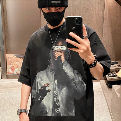 夏季美式复古嘻哈说唱rapper短袖