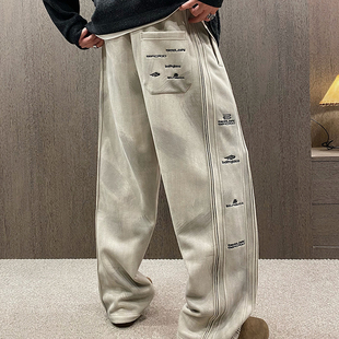 脚运动休闲裤 MXD 松紧裤 男冬季 UGLY加绒加厚潮牌字母刺绣宽松卫裤
