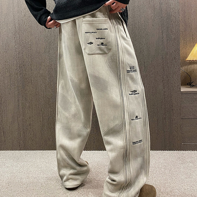 冬季潮牌字母刺绣运动休闲直筒裤