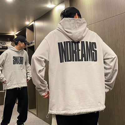 磨边做破调节下摆秋季连帽卫衣男