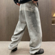 UGLY美式 潮牌脏灰宽松直筒运动裤 男冬季 MXD 加厚梵文烧花卫裤