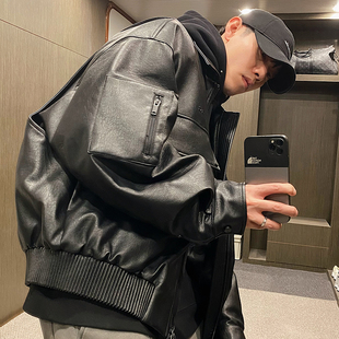 轻奢说唱黑色外套 潮牌钢印字母假两件皮羽绒服男冬季 MXD UGLY美式