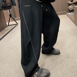 加绒裤 男宽松大码 UGLY秋冬潮牌设计感撞色线条廓形运动休闲裤 MXD