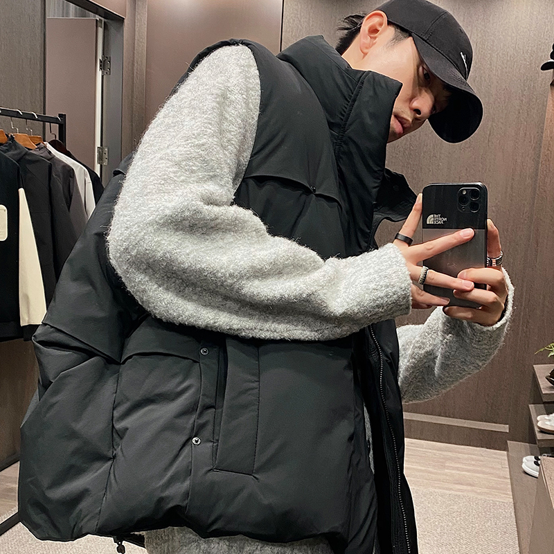 秋冬潮牌保暖立领铆钉羽绒马甲男