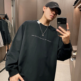 休闲残缺领印花ins阔版 MXD T恤男美式 潮牌假两件长袖 上衣 UGLY秋季