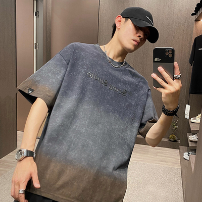 复古轧染高街设计潮牌短袖T恤男