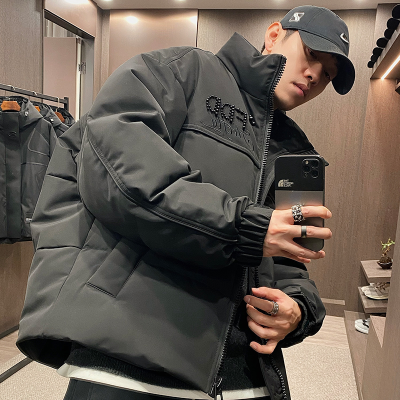 冬季刺绣钉珠潮牌立领美式羽绒服