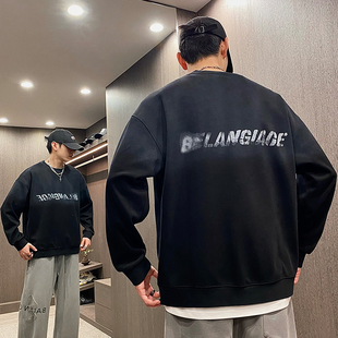 复古渐变宽松上衣 加绒加厚潮牌字母圆领卫衣男美式 MXD UGLY冬季