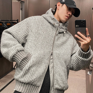 廓版 潮牌针织鹅绒服男冬季 肌理纹双拉链保暖拼接外套 UGLY美式 MXD