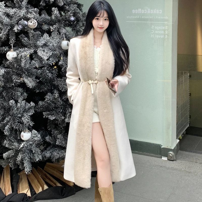 法式名媛高级感毛呢大衣女冬季新款气质时尚拼接中长款呢子外套