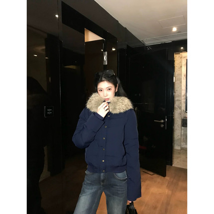 5werkwen 古早收腰羽绒 三星90白鸭绒复古大毛领保暖显瘦羽绒服