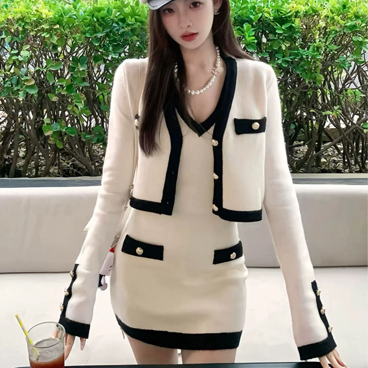 小香风针织开衫外套吊带连衣裙富家千金小洋装套装女2025新款秋季