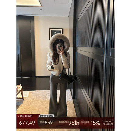 SUNONEONE12.08 20:00日暮灯塔 100狐狸毛连帽90白鸭绒短款羽绒服