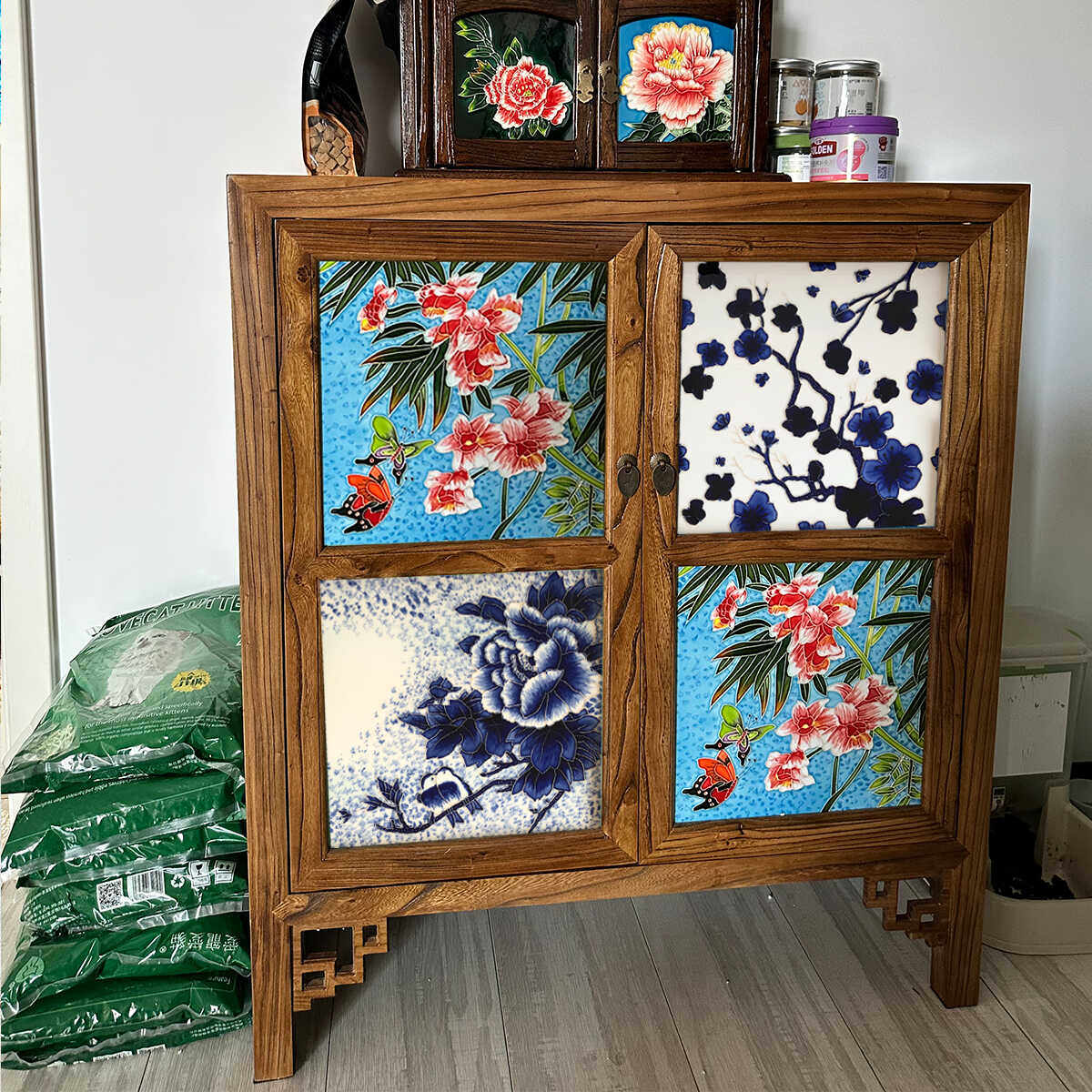 榆木实木原创调性复古客厅卧室整装分格储藏家具柜玄关柜餐边柜