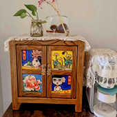 老榆木茶水柜立体浮雕手绘陶瓷镶嵌桌面摆件小家具收纳 安安陶瓷