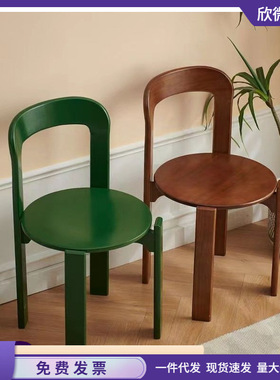 实木中古家用餐椅北欧简约咖啡客厅靠背彩色rey餐椅奶茶店椅子