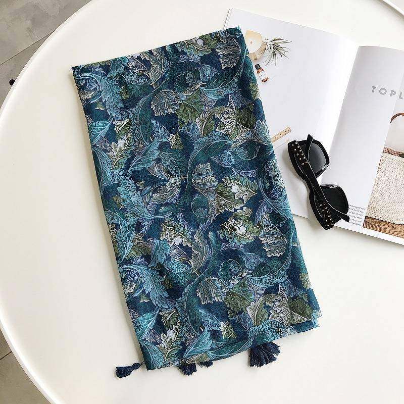 夏秋新款民族风腰果印花棉麻流苏文艺旅行拍照披肩海滩防晒长围巾
