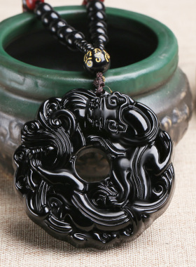 黑曜石貔貅平安扣水晶吊坠