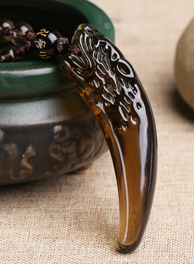 天然冰种男士黑曜石狼牙吊坠