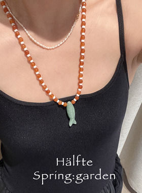 博主同款小鱼天然石长项链