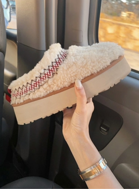 毛茸茸、时髦又显瘦！增高厚底羊羔卷毛毛外穿休闲保暖包头半拖鞋