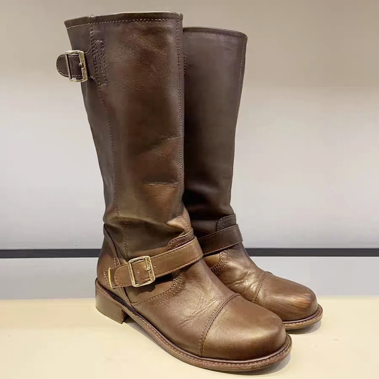 棕色好看显质感长筒靴