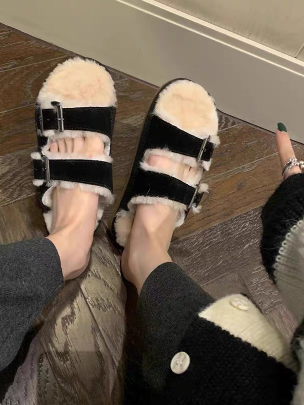 秋冬勃肯外穿休闲百搭毛毛拖鞋女