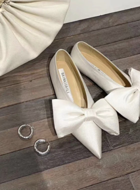 巨大蝴蝶结！韩版小香风尖头平底芭蕾舞鞋休闲百搭浅口真皮单鞋女