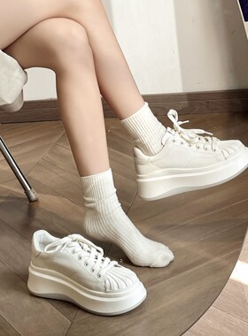 增高6CM！！上脚太绝了、松糕厚底休闲百搭贝壳头小白鞋板鞋女