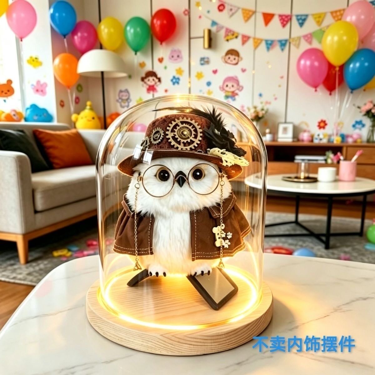 海德薇玻璃罩玩偶手办摆件生日礼物礼物猫头鹰发透明防尘展示盒