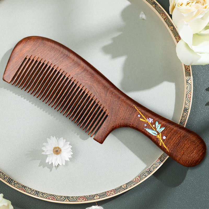 美木兮天然金丝檀香木梳子牛角宽齿经络清洁按摩家用送生日礼物女