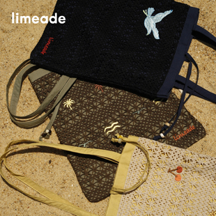 limeade回青 复古刺绣印花编织女包 海边度假风单肩包 双层帆布包
