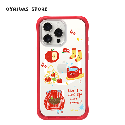 Oyriuas iPhone17/16promax 苹果味日记磨砂磁吸可拆卸液态硅胶边框手机壳 Ins风拼贴图案抗指纹耐磨