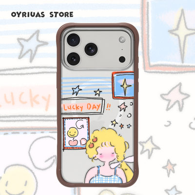 Oyriuas 适用苹果iPhone17promax 磨砂磁吸幸运日 液态硅胶可拆卸边框手机壳 防摔抗指纹抗脏污 可爱女孩风