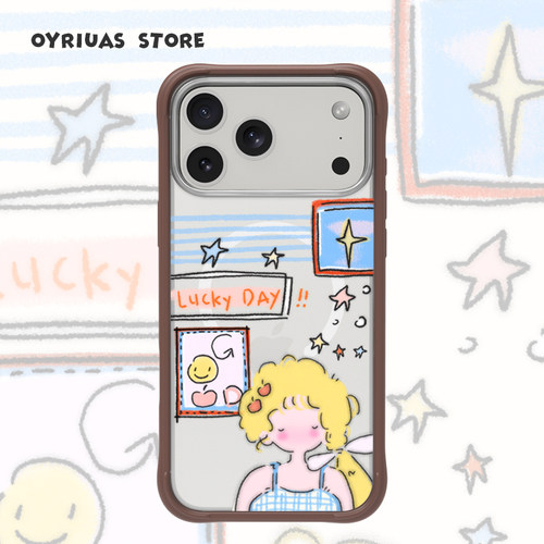 Oyriuas 适用苹果iPhone17promax 磨砂磁吸幸运日 液态硅胶可拆卸边框手机壳 防摔抗指纹抗脏污 可爱女孩风