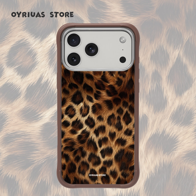 Oyriuas iPhone17/16/15pm 野性呼唤 磨砂磁吸 触控按键全包 液态硅胶边框手机壳可拆卸替换背板 深棕豹纹