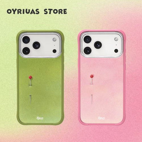 Oyriuas iPhone17/16/15pm  粉绿图钉  磨砂磁吸可拆卸硅胶边框手机壳 触控按键全包手机保护套抗指纹