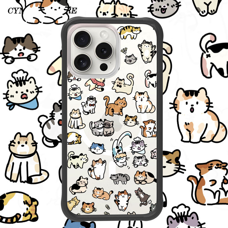 Oyriuas Cynthia适用iPhone16pro 猫咪乐园系列新款磁吸抗刮花高清硅胶可拆卸边框手机壳二合一 防摔可爱