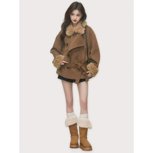 WESTAYONE毛领加厚毛呢大衣外套女士小个子高级+阔腿裤