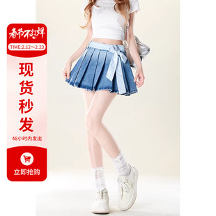 自然涩牛仔半身裙裤女夏季设计感多巴胺元气穿搭A字百褶短款裙子