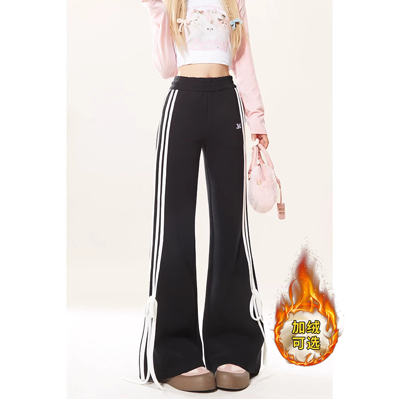 自然涩夏季美式黑色微喇休闲卫裤女春秋新款高腰显瘦喇叭运动长裤