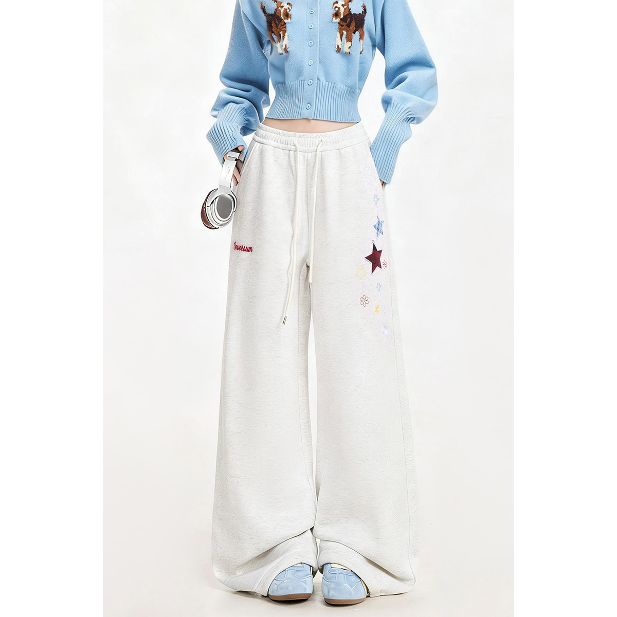 自然涩2026春季新款运动卫裤女生星星贴布宽松百搭阔腿休闲裤子冬,女装/女士精品,卫裤,淘宝优惠券,粉丝福利购,淘宝优惠卷
