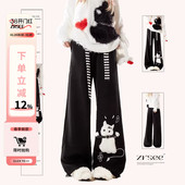 穿搭阔腿宽松长裤 自然涩早春黑色休闲运动卫裤 新款 2026春季 子 女装