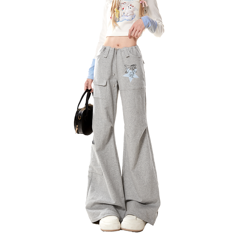 夏季新款灰色工装卫裤女