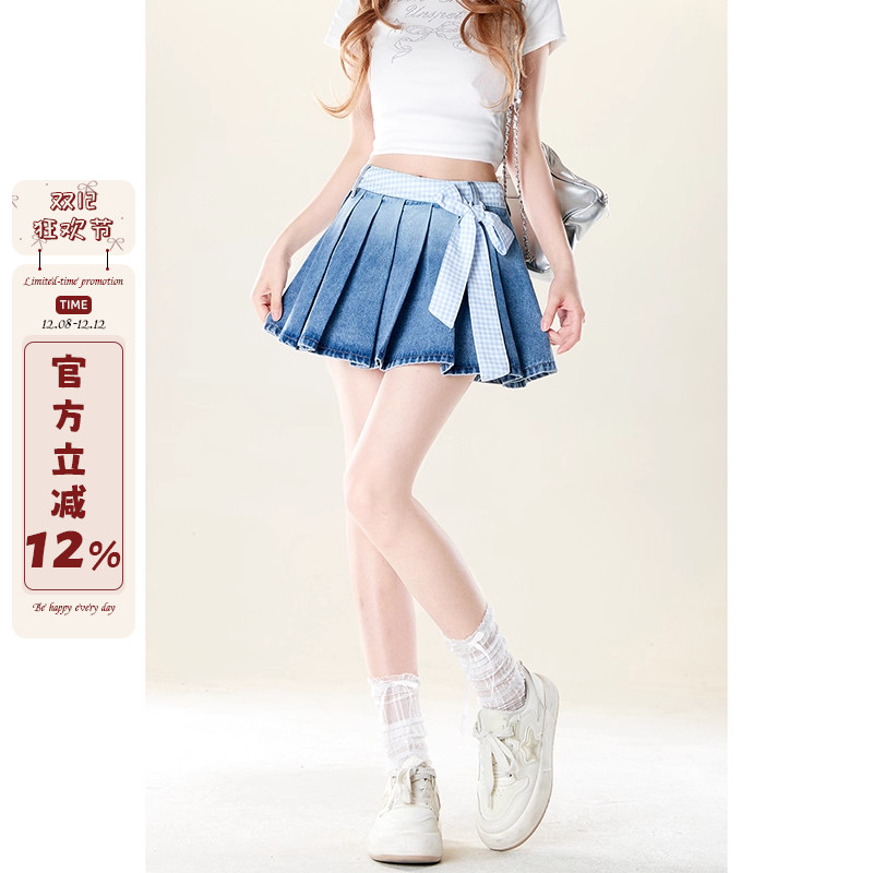 蝴蝶结牛仔裤半身裙女夏季新款