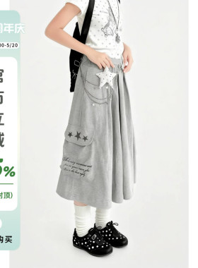 自然涩灰色大口袋七分裤裙阔腿裤女夏季新款甜酷宽松显瘦中裤子