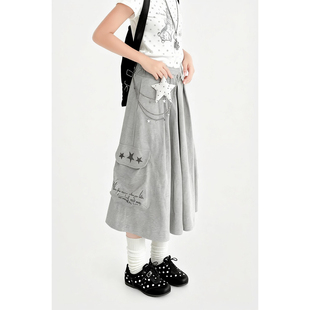 甜酷风宽松显瘦裤 自然涩灰色大口袋八分裤 新款 女春季 子 裙阔腿裤