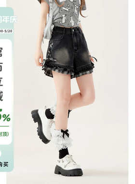 自然涩黑色牛仔短裤a字女2026夏季穿搭新款梨形身材显瘦阔腿裤子